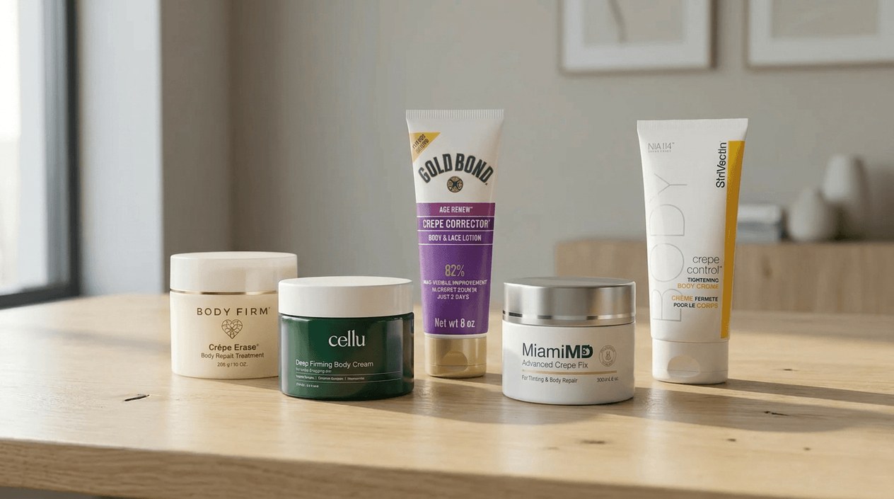 The five body firming creams tested, lined up side by side
